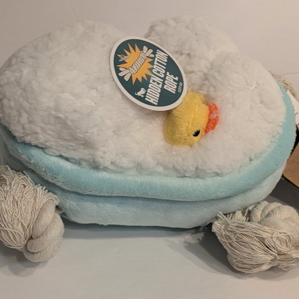 P.L.A.Y. Rub-a-Dub Tub Plush Dog Toy - Blue & White - 6.7" x 3.9" x 4"